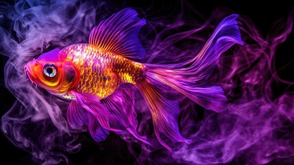 Purple smoke, goldfish, aquatic, vibrant, studio, fantasy, art, background, design, advertising