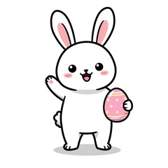 Obraz premium Easter Bunny Waving with Decorated Egg