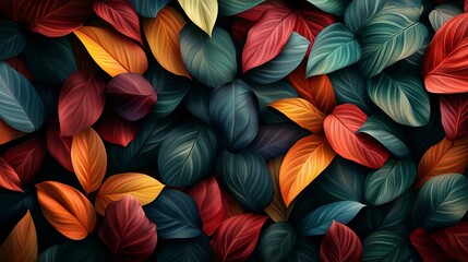 Vibrant and Colorful Leaves Captivatingly Arranged to Create a Stunning Nature Wallpaper Filled with Warm Tones of Autumn Evoking Feelings of Tranquility and Natural Beauty for All Spaces