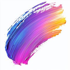 Vibrant Brush Stroke with Shades of Blue, Purple, Pink, and Yellow on a White Background Creating a Dynamic Artistic Effect