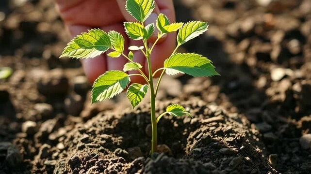 Planting a young sapling in fertile soil for sustainable growth and environmental care