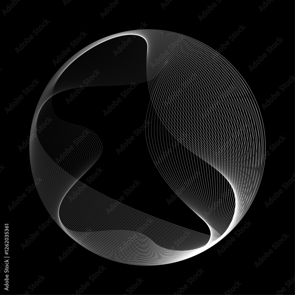 Aufkleber Abstract vector round shape of wavy lines flowing smooth curve white line on black background in concept of technology, science, music, modern.
