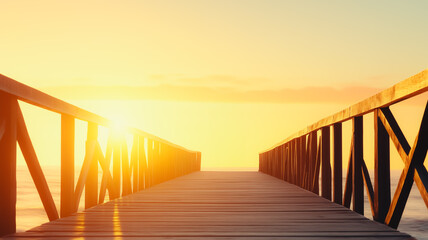 Golden Hour Pier: A wooden pier stretches towards a vibrant sunset, bathed in the warm, golden light of the evening sun. The scene evokes a sense of serenity and the promise of new beginnings. 