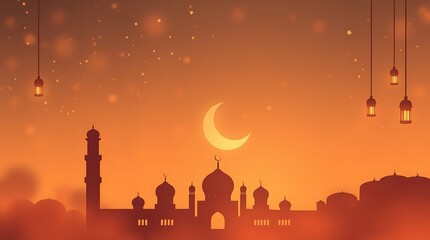 Islamic greeting card with ramadan kareem calligraphy and islamic ornament mosque vector design background
