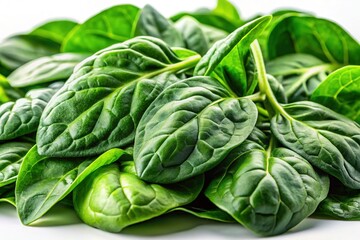Obraz premium Fresh Spinach Leaves Isolated on White Background, High-Resolution Stock Photo