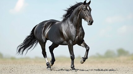 Majestic Black Stallion Galloping in a Field: A Stunning Display of Equine Power and Grace
