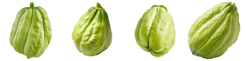 Fototapeta premium Fresh Green Chayote Squash Close-Up, isolated on transparent background.