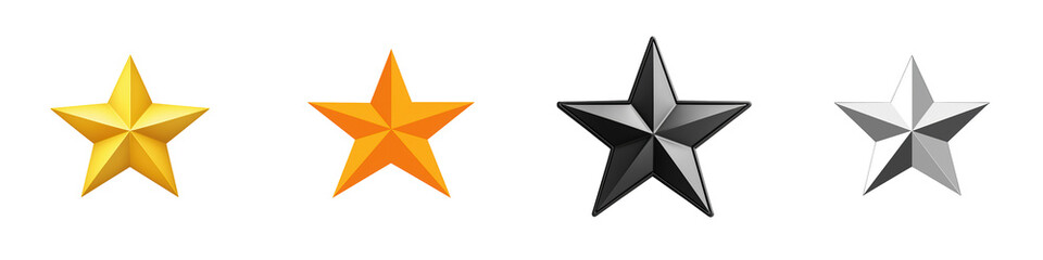 Fototapeta premium Colorful Collection of Four Different Star Icons for Design Use, isolated on transparent background.