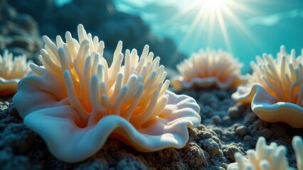 Close-up of coral washed ashore on rocky beach with clear blue water	