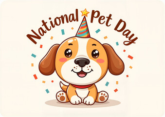 Cheerful puppy celebrating National Pet Day with confetti, festive joy