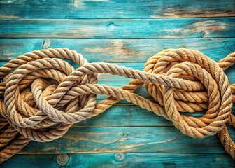 Fototapeta premium Pastel Blue Background with Rustic Ship Rope Knots: Maritime Texture Stock Photo
