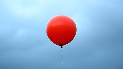 Single Red Balloon Soaring: A vibrant red balloon, a symbol of hope and optimism, floats gracefully against a backdrop of a clear blue sky. The solitary balloon.