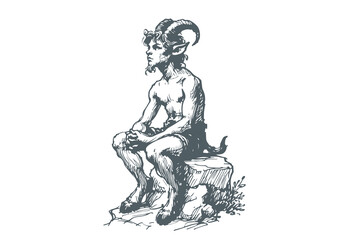 Faun Satyr hand drawn sketch vector
