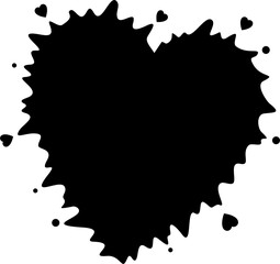 White heart shape on black paint splashes background. Vector illustration.