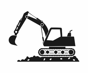 Simple Black Silhouette of a Construction Excavator