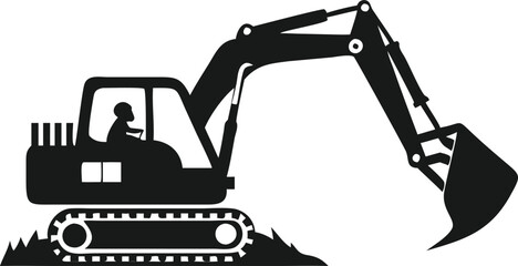 Simple Black Silhouette of a Construction Excavator