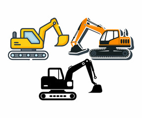 Colorful Vector Illustration of Excavator Construction Vehicles