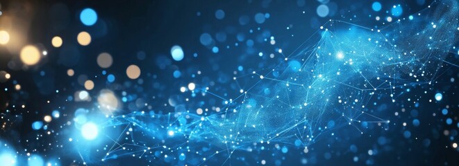 Blue digital network flowing, bokeh background, website banner