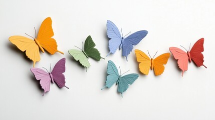 Pastel Pixelated Butterflies on White Background