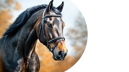 Majestic Brown Horse Portrait: Elegant Equine Photography in Autumnal Setting