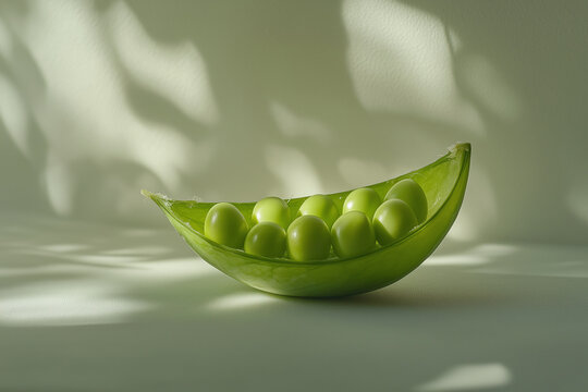 A Green Peapod Unfolding with Lush, Bright Peas.