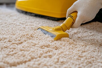 Person Cleaning Carpet With Vacuum Cleaner