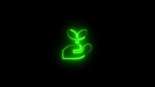 Glowing neon green business grow chart with hand graph chart icon animation on black background. Neon business growth concept animated. Neon line business graph.	