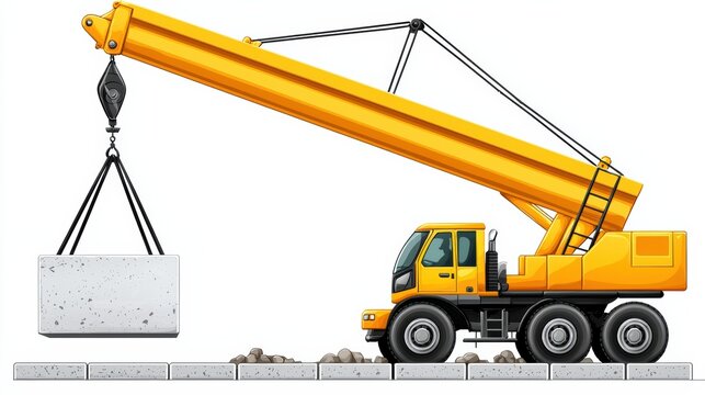 Construction crane lifting concrete block construction site digital illustration urban environment side view heavy machinery