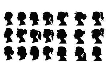 Profile Silhouettes of Women with Various Hairstyles