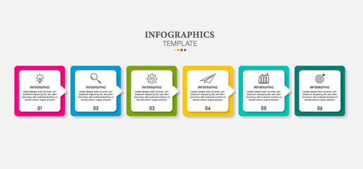 Minimal Infographic  design business vector template with icons and 6 options or steps. Can be used for process diagram, presentations, workflow layout, banner, flow chart, info graph