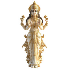 Elegant Golden Goddess Lakshmi Statue Hindu Deity Sculpture Four Arms Isolated, Isolated on Transparent Bakcground, Ai Generative Images