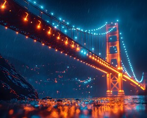 Fototapeta premium Glowing Bridge of Equity Connecting Diverse Businesses Across a Vast Gap