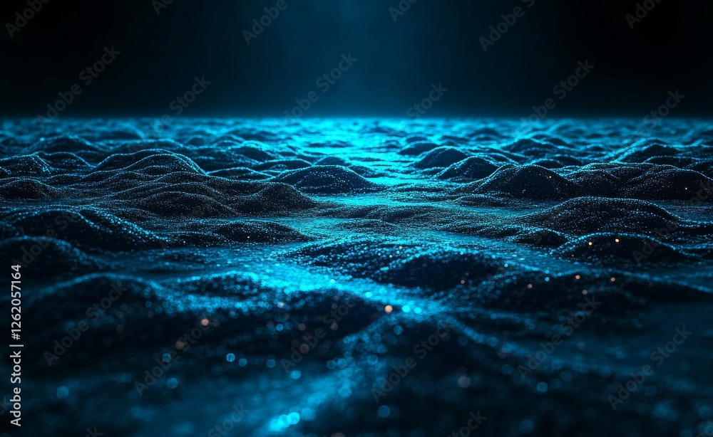 Poster abstract wave design incorporating moving dots and lines to represent the movement of particles and 