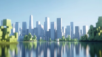 Fototapeta premium Waterfront City Skyline - Low Poly Geometric Minimalistic Landscape