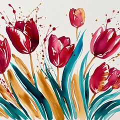 Abstract watercolor tulips with vibrant splashes of color