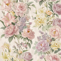beautiful vibrant A vintage floral wallpaper background with muted pastels