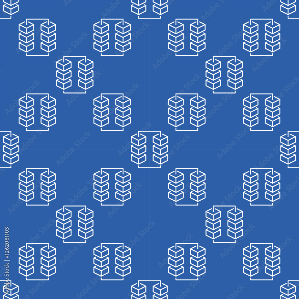 Poster blockchain with six blocks outline vector seamless pattern. cryptocurrency block chain technology ba
