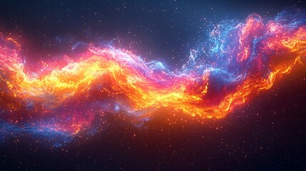 Cosmic Fire and Ice: A mesmerizing abstract artwork depicting a swirling stream of fiery orange and vibrant blue energy, dancing amidst a backdrop of twinkling stars.