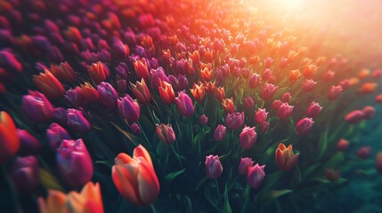 Aerial View of Colorful Tulip Fields in Spring