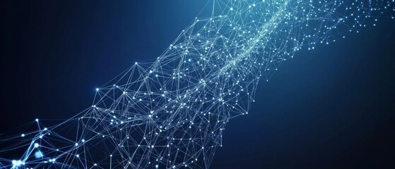 Abstract digital network flowing, dark blue background, tech concept