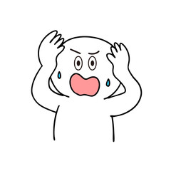 Obraz premium 頭を抱えて困って焦る棒人間 