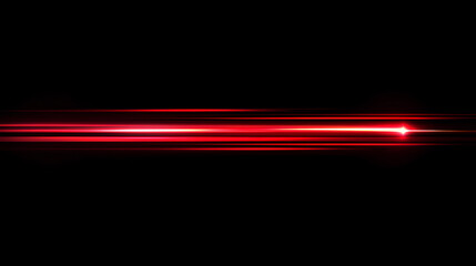 Red speed light horizontal straight line on black background. Realistic vector illustration of abstract neon or laser glow motion effect. Long dynamic flare beam and ray with sparkle in movement