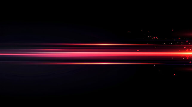 Red speed light horizontal straight line on black background. Realistic vector illustration of abstract neon or laser glow motion effect. Long dynamic flare beam and ray with sparkle in movement - Powered by Adobe