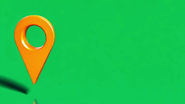 3D location pin rotating icon on green screen background for navigation and mapping concepts. Map animation point. yellow travel distance 3D chroma key