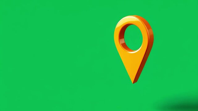 3D location pin rotating icon on green screen background for navigation and mapping concepts. Map animation point. yellow travel distance 3D chroma key