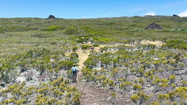 France - Reunion Island - Piton de la Fournaise- woman walking to piton de Bert