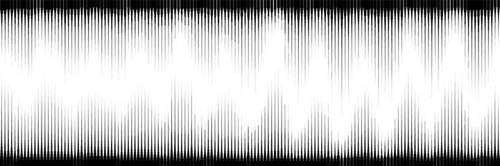Two-sided line halftone texture with wavy gradient. Sound wave illustration. Signals with different amplitude on timeline distribution as a graph with different line height.