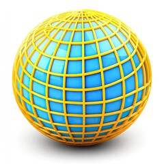 3D Global Grid Sphere on White Background
