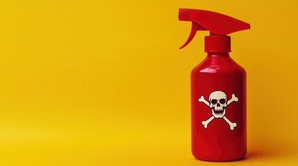 Red spray bottle with skull warning symbol