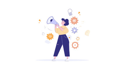 Woman with Megaphone Announcing Ideas
